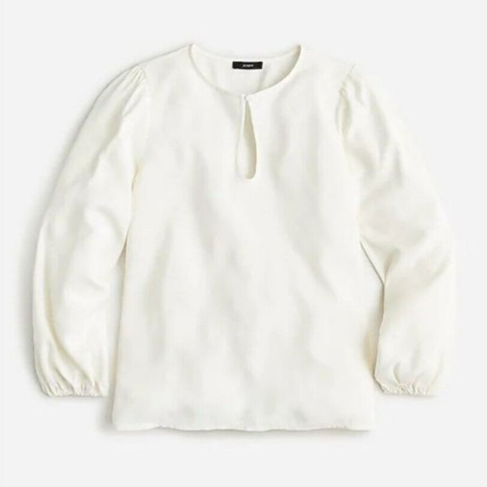 J. Crew Puff-Sleeve Satin-Back Crepe Top in White Size XS